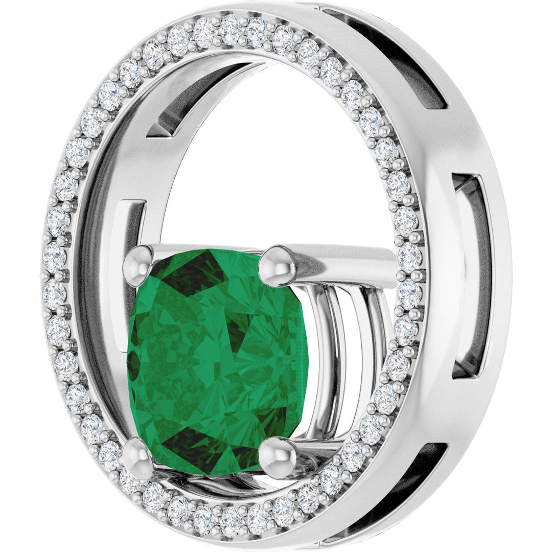14K White Gold 3 Carat Emerald Cushion Cut - Luxury Lab-Grown Diamond Halo Pendant