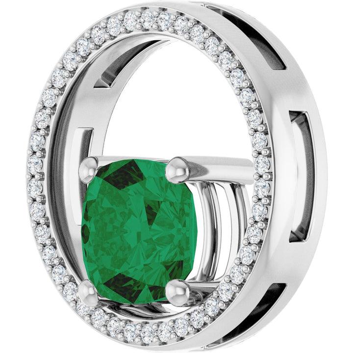14K White Gold 3 Carat Emerald Cushion Cut - Luxury Lab-Grown Diamond Halo Pendant
